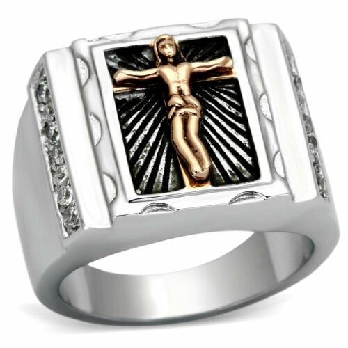 Jewellery Kingdom Jesus Signet Mens Religious Stainless Steel Cubic Zirconia Ring (Rose Gold) - Jewelry Rings - British D'sire Main image