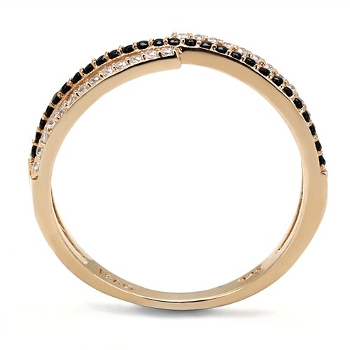 Jewellery Kingdom Jet Crossover Cubic Zirconia Sterling Ladies Rose Gold Band Ring (Silver & Black) - Jewelry Rings - British D'sire Main image