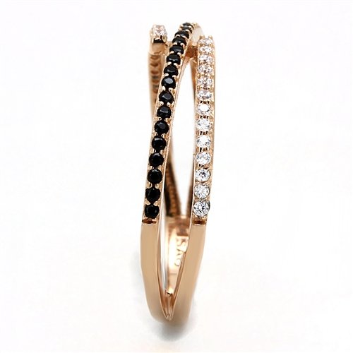 Jewellery Kingdom Jet Crossover Cubic Zirconia Sterling Ladies Band Ring (Rose Gold & Black) Secondary image