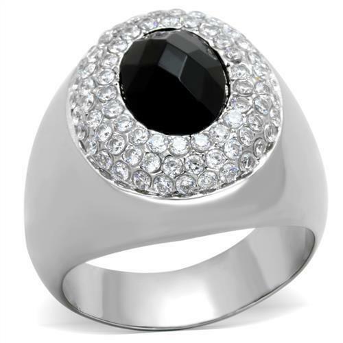 Jewellery Kingdom Jet Cubic Zirconia Signet Pinky 3CT Stainless Steel Silver Mens Black Ring - Jewelry Rings - British D'sire Main image