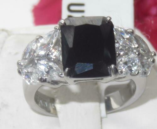 Jewellery Kingdom Jet Emerald Cut 4 Carat Cubic Zirconia Ladies Ring (Black & Silver) - Jewelry Rings - British D'sire