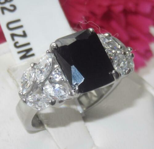 Jewellery Kingdom Jet Emerald Cut 4 Carat Cubic Zirconia Ladies Ring (Black & Silver) - Jewelry Rings - British D'sire