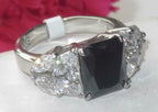 Jewellery Kingdom Jet Emerald Cut 4 Carat Cubic Zirconia Ladies Ring (Black & Silver) - Jewelry Rings - British D'sire