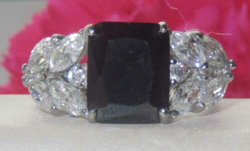 Jewellery Kingdom Jet Emerald Cut 4 Carat Cubic Zirconia Ladies Ring (Black & Silver) - Jewelry Rings - British D'sire