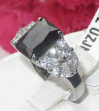 Jewellery Kingdom Jet Emerald Cut 4 Carat Cubic Zirconia Ladies Ring (Black & Silver) - Jewelry Rings - British D'sire