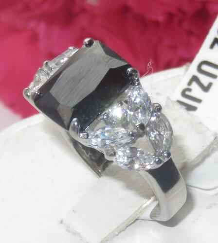 Jewellery Kingdom Jet Emerald Cut 4 Carat Cubic Zirconia Ladies Ring (Black & Silver) - Jewelry Rings - British D'sire