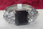 Jewellery Kingdom Jet Emerald Cut 4 Carat Cubic Zirconia Ladies Ring (Black & Silver) - Jewelry Rings - British D'sire