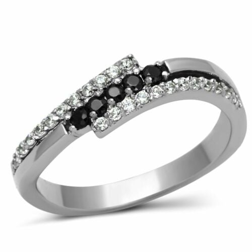Jewellery Kingdom Jet Eternity Stainless Steel Cubic zirconia Band Ring (Silver Black) - Jewelry Rings - British D'sire