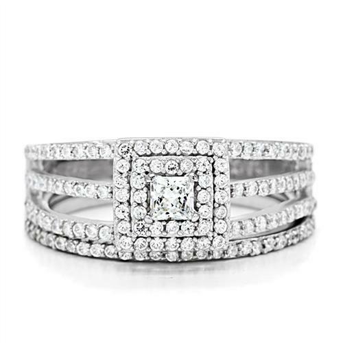 Jewellery Kingdom Lades Sterling Silver Princess Wedding Engagement Band 2pc Ring Set - Jewelry Rings - British D'sire Main image