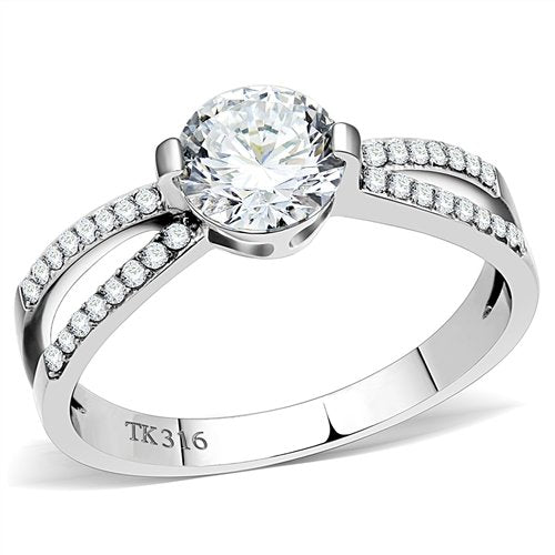 Jewellery Kingdom Ladies 1 Carat Stainless Steel Cubic Zirconia Clear Crossover Silver Ring - Jewelry Rings - British D'sire Main image