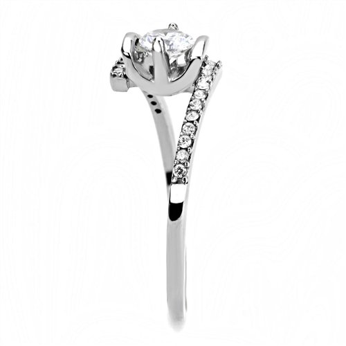 Jewellery Kingdom Ladies 1 Carat Twist Stainless Steel Cubic Zirconia Engagement Ring - Jewelry Rings - British D'sire Main image