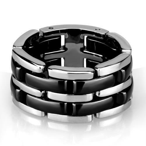 Jewellery Kingdom Ladies 10mm Ceramic Stainless Steel No Stone Flexible Movement Ring (Black) - Jewelry Rings - British D'sire Main image