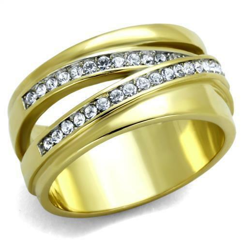 Jewellery Kingdom Ladies 10mm Crossover Steel Band All Sizes Comfort Ring (Gold) - Jewelry Rings - British D'sire