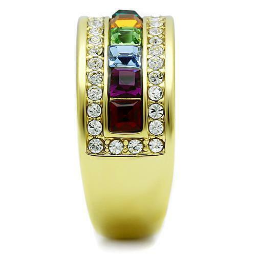 Jewellery Kingdom Ladies 10mm Cubic Zirconia Princess Multi Colour Gems Gold Band Ring - Jewelry Rings - British D'sire Main image