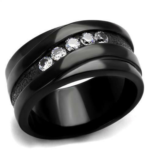 Jewellery Kingdom Ladies 10mm Cz Stainless Steel Wide Band Wedding Eternity Ring Black - Jewelry Rings - British D'sire Main image