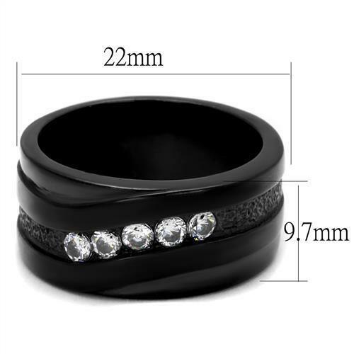 Jewellery Kingdom Ladies 10mm Cz Stainless Steel Wide Band Wedding Eternity Ring Black - Jewelry Rings - British D'sire