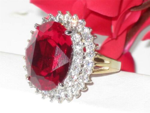 Jewellery Kingdom Ladies 1.5 Carat Ruby Blood Red Cz Oval Cocktail Statement Steel Ring (Gold) - Jewelry Rings - British D'sire
