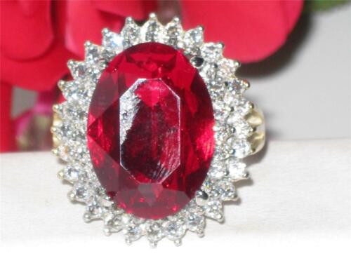 Jewellery Kingdom Ladies 1.5 Carat Ruby Blood Red Cz Oval Cocktail Statement Steel Ring (Gold) - Jewelry Rings - British D'sire