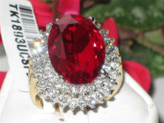 Jewellery Kingdom Ladies 1.5 Carat Ruby Blood Red Cz Oval Cocktail Statement Steel Ring (Gold) - Jewelry Rings - British D'sire