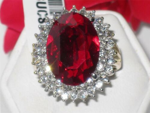 Jewellery Kingdom Ladies 1.5 Carat Ruby Blood Red Cz Oval Cocktail Statement Steel Ring (Gold) - Jewelry Rings - British D'sire