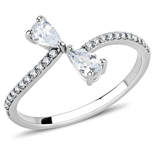 Jewellery Kingdom Ladies 1.50 Carat Pear Cz Double Accents Stainless Steel Ring (Silver) - Jewelry Rings - British D'sire