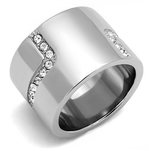 Jewellery Kingdom Ladies 15mm Band Stainless Steel Cz No Tarnish Pave Comfort Ring (Silver) - Jewelry Rings - British D'sire Main image