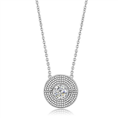 Jewellery Kingdom Ladies 16 Inch Chain Cz Circle Solitaire Stainless Steel Necklace Pendant - Necklaces & Pendants - British D'sire