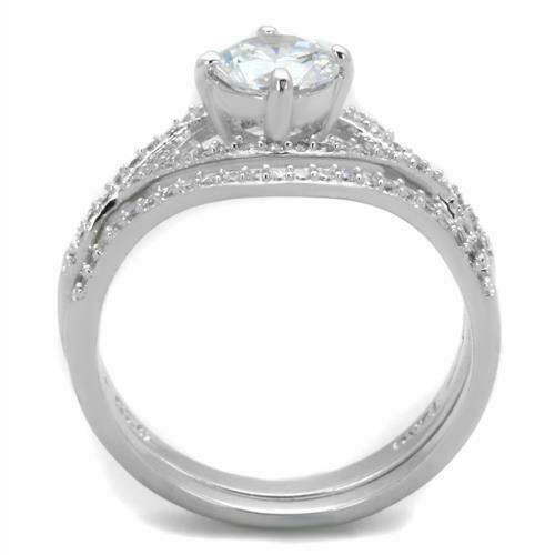 Jewellery Kingdom Ladies 1.80 Carat Cz Sterling Silver Engagement Wedding Band 2pcs Ring Set - Jewelry Rings - British D'sire Main image