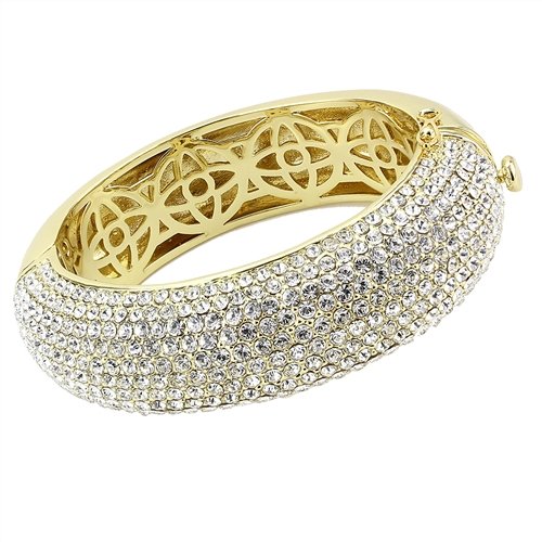 Jewellery Kingdom Ladies 18kt Cubic Zirconia Pave Hinged Chunky Sparkling Bangle (Gold) - Bracelets & Bangles - British D'sire