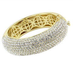 Jewellery Kingdom Ladies 18kt Cubic Zirconia Pave Hinged Chunky Sparkling Bangle (Gold) - Bracelets & Bangles - British D'sire