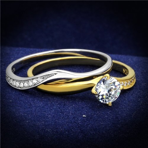 Jewellery Kingdom Ladies 18kt Sterling Silver Cz Engagement Wedding Band 15ct Ring Set (Gold) - Jewelry Rings - British D'sire Main image