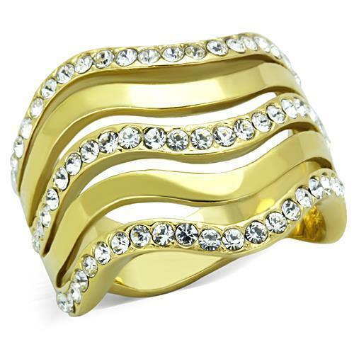 Jewellery Kingdom Ladies 18mm 18kt Steel Cz Chunky Classy Cocktail Band Ring (Gold) - Jewelry Rings - British D'sire Main image