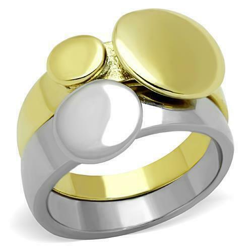 Jewellery Kingdom Ladies 2 Bands N Stone 18kt Stainless Steel Ring Set (Gold) - Jewelry Rings - British D'sire Main image