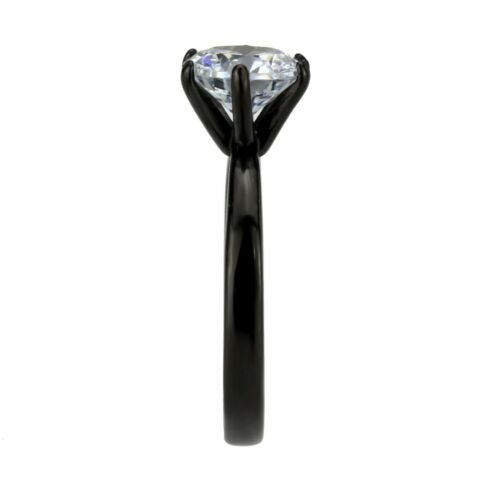 Jewellery Kingdom Ladies 2 Carat Black Cubic Zirconia Stainless Steel Solitaire Ring - Jewelry Rings - British D'sire Main image