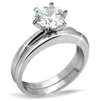 Jewellery Kingdom Ladies 2 Carat Cz Stainless Steel Wedding Band Engagement Ring Set (Silver) - Jewelry Rings - British D'sire