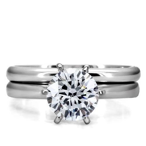 Jewellery Kingdom Ladies 2 Carat Cz Stainless Steel Wedding Band Engagement Ring Set (Silver) - Jewelry Rings - British D'sire