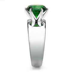 Jewellery Kingdom Ladies 2 Carat Emerald Green Cz Solitaire Stainless Steel Ring (Silver) - Jewelry Rings - British D'sire