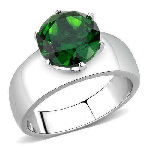 Jewellery Kingdom Ladies 2 Carat Emerald Green Cz Solitaire Stainless Steel Ring (Silver) - Jewelry Rings - British D'sire