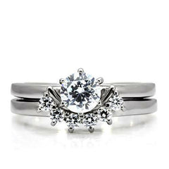 Jewellery Kingdom Ladies 2 Carat Wedding Engagement Set Stainless Steel Cz Ring (Silver) - Jewelry Rings - British D'sire