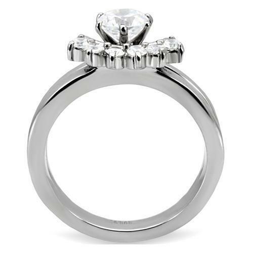 Jewellery Kingdom Ladies 2 Carat Wedding Engagement Set Stainless Steel Cz Ring (Silver) - Jewelry Rings - British D'sire