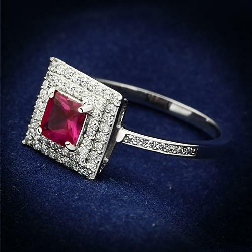Jewellery Kingdom Ladies 2.50 Carat Ruby Cz Princess Cut Sterling Silver Stamped Square Ring - Jewelry Rings - British D'sire