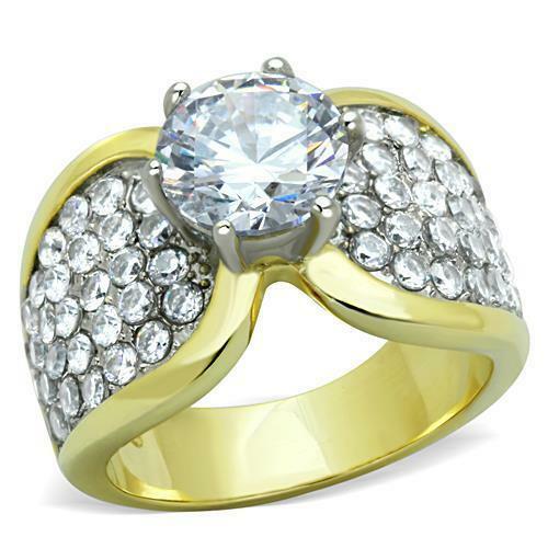 Jewellery Kingdom Ladies 2.50 Carat Solitaire Accents Cz Comfort Steel Pave Gold Ring - Jewelry Rings - British D'sire Main image