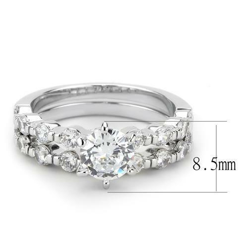 Jewellery Kingdom Ladies 2pcs Engagement Set Wedding Band Cz Rhodium Ring (Silver) - Jewelry Rings - British D'sire
