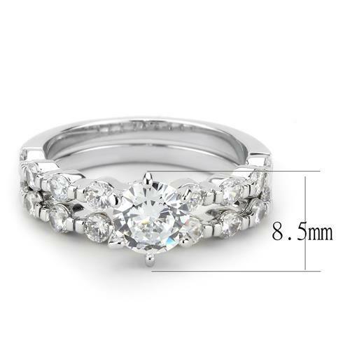 Jewellery Kingdom Ladies 2pcs Engagement Set Wedding Band Cz Rhodium Ring (Silver) Secondary image