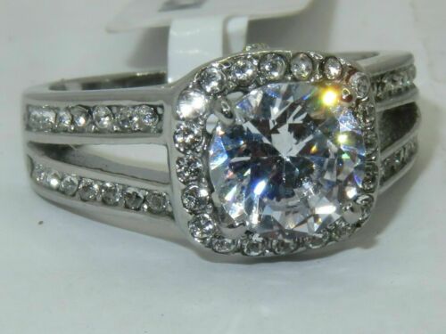 Jewellery Kingdom Ladies 3 Carat Engagement Cubic Zirconia Stainless Steel Silver Ring - Jewelry Rings - British D'sire Main image