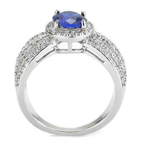 Jewellery Kingdom Ladies 3 Carat Oval Sapphire Blue Cz Silver Rhodium Ring - Jewelry Rings - British D'sire