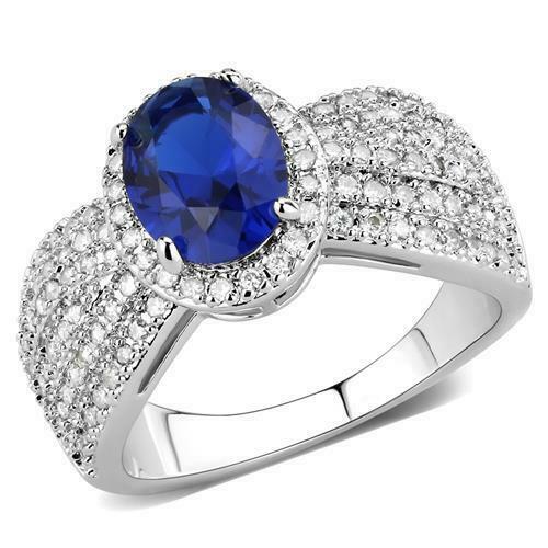Jewellery Kingdom Ladies 3 Carat Oval Sapphire Blue Cz Silver Rhodium Ring - Jewelry Rings - British D'sire