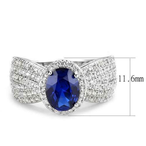 Jewellery Kingdom Ladies 3 Carat Oval Sapphire Blue Cz Silver Rhodium Ring - Jewelry Rings - British D'sire