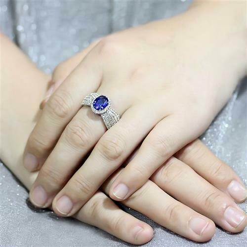 Jewellery Kingdom Ladies 3 Carat Oval Sapphire Blue Cz Silver Rhodium Ring - Jewelry Rings - British D'sire