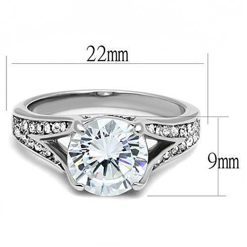 Jewellery Kingdom Ladies 3 Carat Solitaire Accents Stainless Steel Engagement Silver Ring - Jewelry Rings - British D'sire